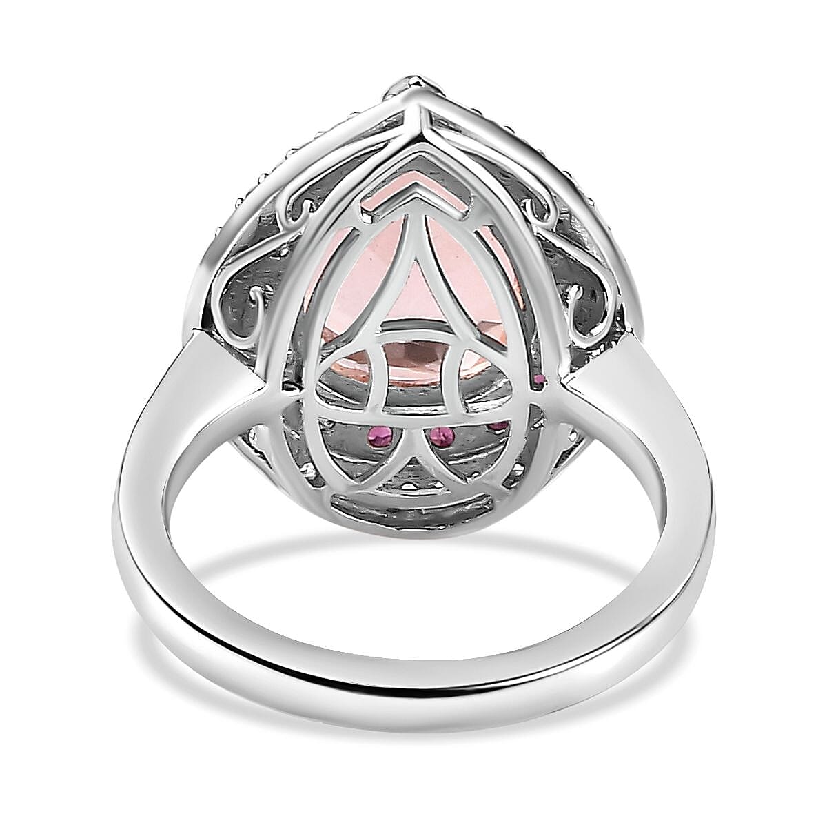 Morganite Triplet Quartz, White Zircon, Lotus Garnet Double Halo Ring in Platinum Overlay Sterling Silver 4.941 Ct 7754173 5