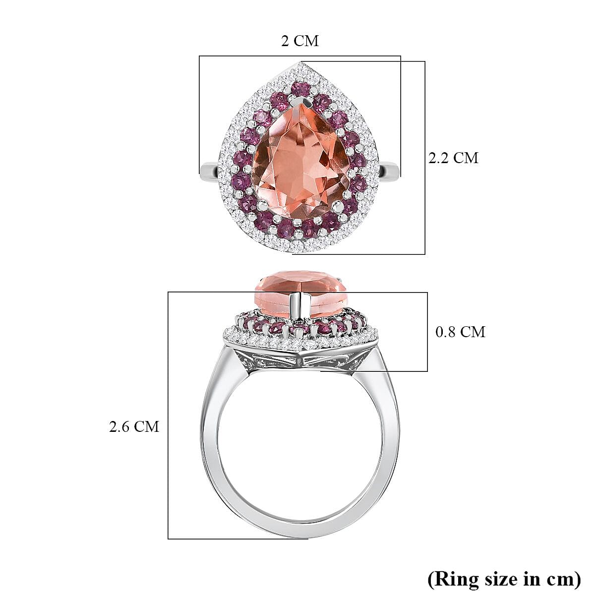 Morganite Triplet Quartz, White Zircon, Lotus Garnet Double Halo Ring in Platinum Overlay Sterling Silver 4.941 Ct 7754173 6