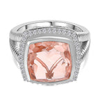 Morganite Colour Quartz & Natural Zircon Ring in Platinum Overlay Sterling Silver 8.70 Ct