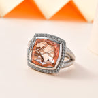 Morganite Colour Quartz & Natural Zircon Ring in Platinum Overlay Sterling Silver 8.70 Ct