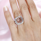 Morganite Colour Quartz & Natural Zircon Ring in Platinum Overlay Sterling Silver 8.70 Ct