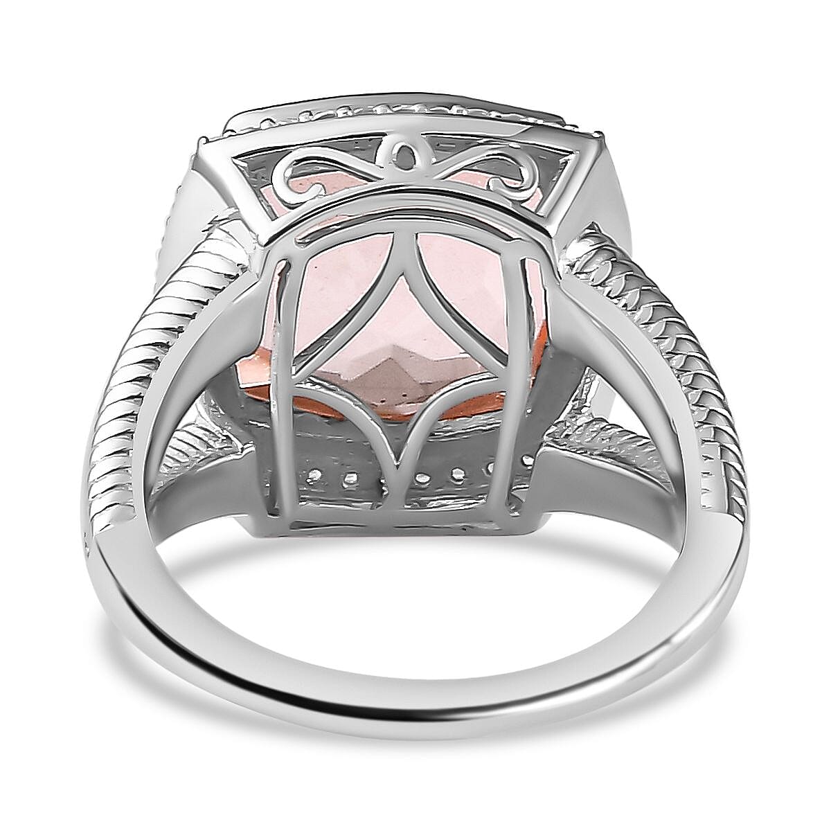 Morganite Colour Quartz &amp; Natural Zircon Ring in Platinum Overlay Sterling Silver 8.70 Ct 7755147 4