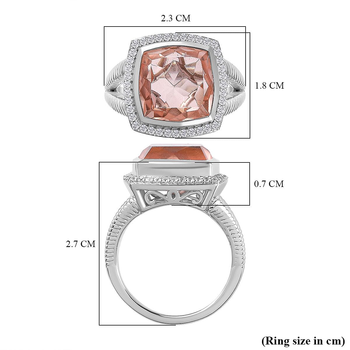 Morganite Colour Quartz &amp; Natural Zircon Ring in Platinum Overlay Sterling Silver 8.70 Ct 7755147 5