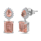 Morganite Colour Quartz & Natural Zircon Earrings in Platinum Overlay Sterling Silver 10.15 Ct.