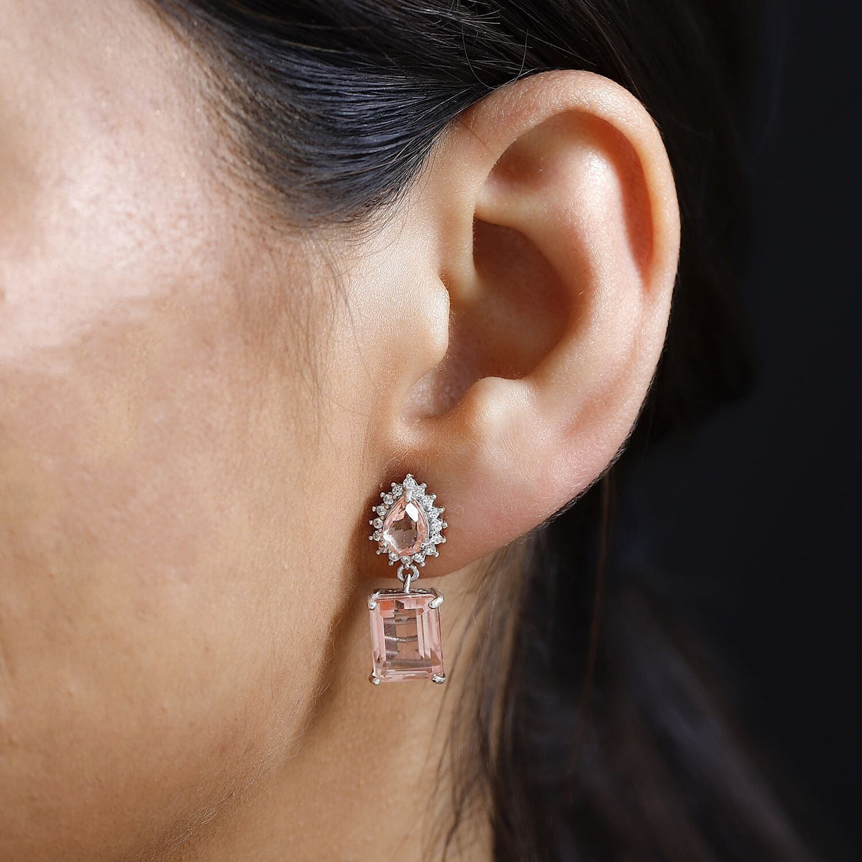 Morganite Colour Quartz &amp; Natural Zircon Earrings in Platinum Overlay Sterling Silver 10.15 Ct. 7749728 3