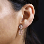 Morganite Colour Quartz & Natural Zircon Earrings in Platinum Overlay Sterling Silver 10.15 Ct.