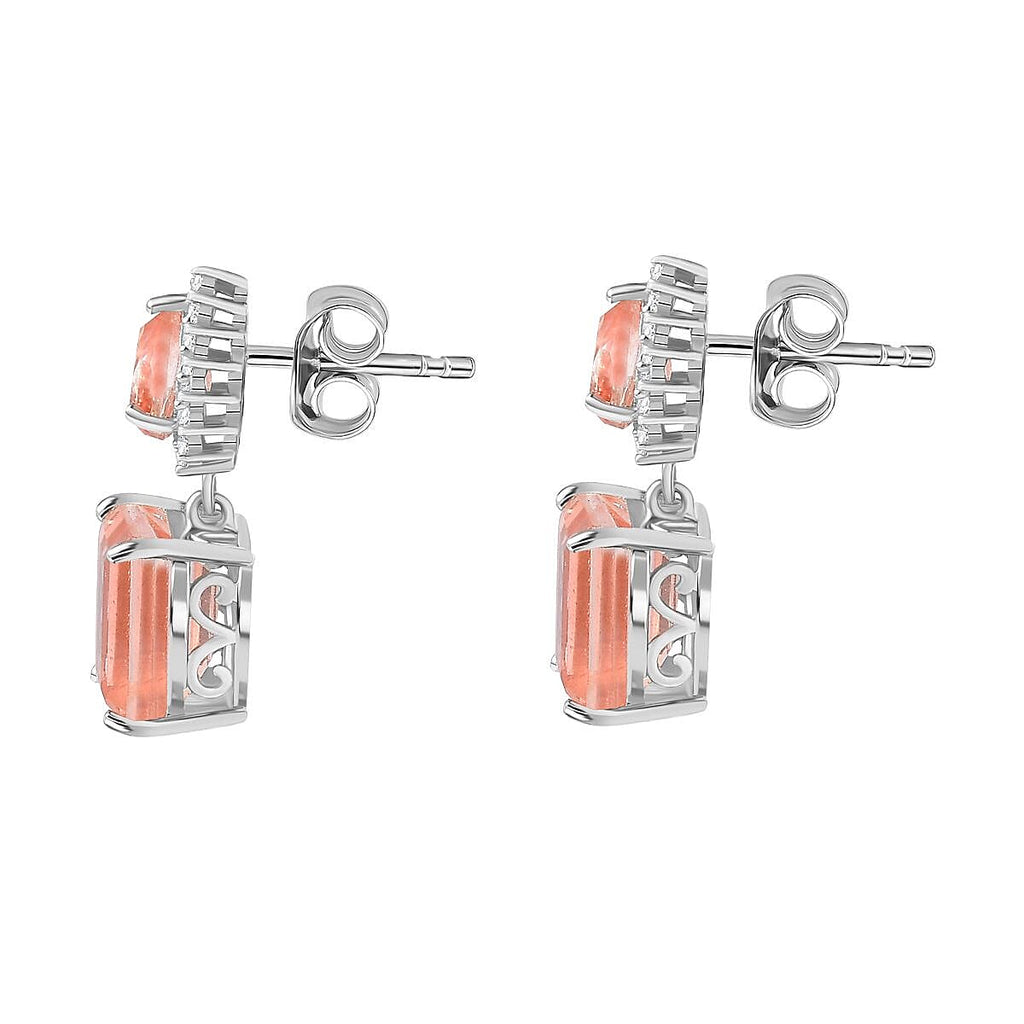 Morganite Colour Quartz & Natural Zircon Earrings in Platinum Overlay Sterling Silver 10.15 Ct.
