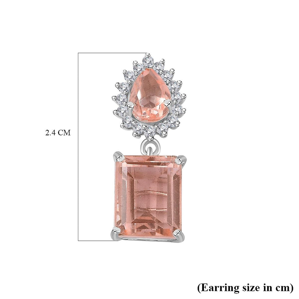 Morganite Colour Quartz & Natural Zircon Earrings in Platinum Overlay Sterling Silver 10.15 Ct.