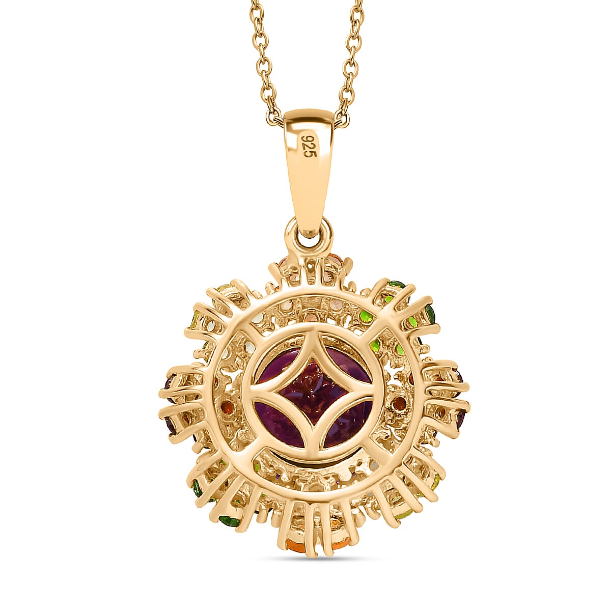Moroccan Amethyst, Citrine, Peridot, Red Garnet, Natural Chrome Diopside, White Zircon Floral Pendant with Chain (Size 20) in 18K YG Vermeil Plated Sterling Silver 4282202 5