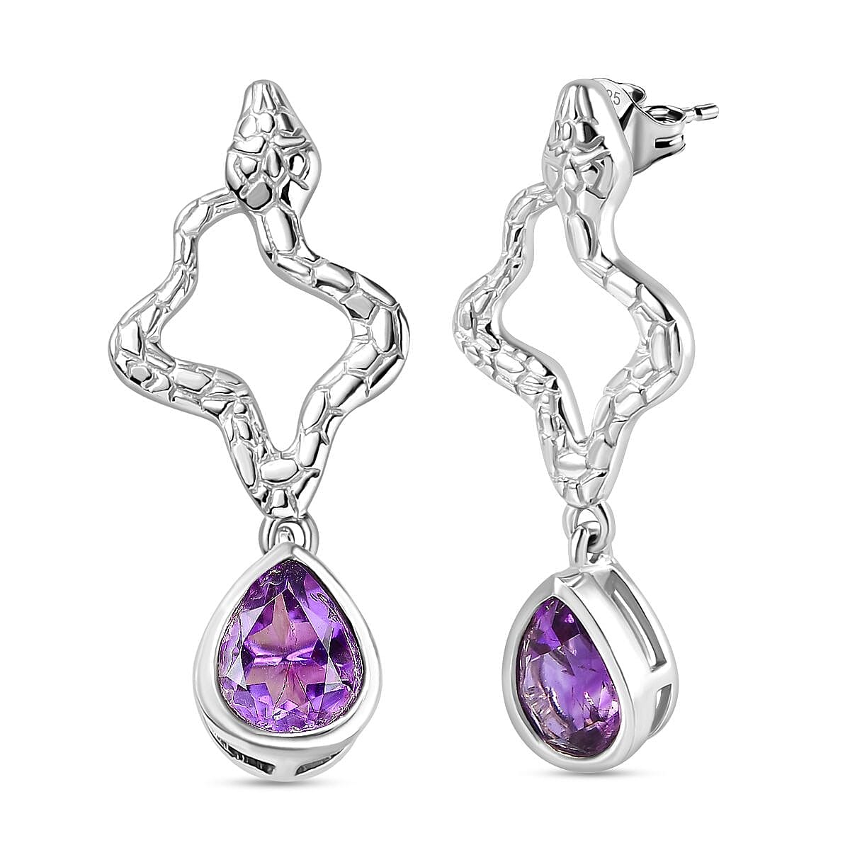 Moroccan Amethyst Solitaire Dangle Earrings in Rhodium Overlay Sterling Silver 3.03 Ct. 7809132 0