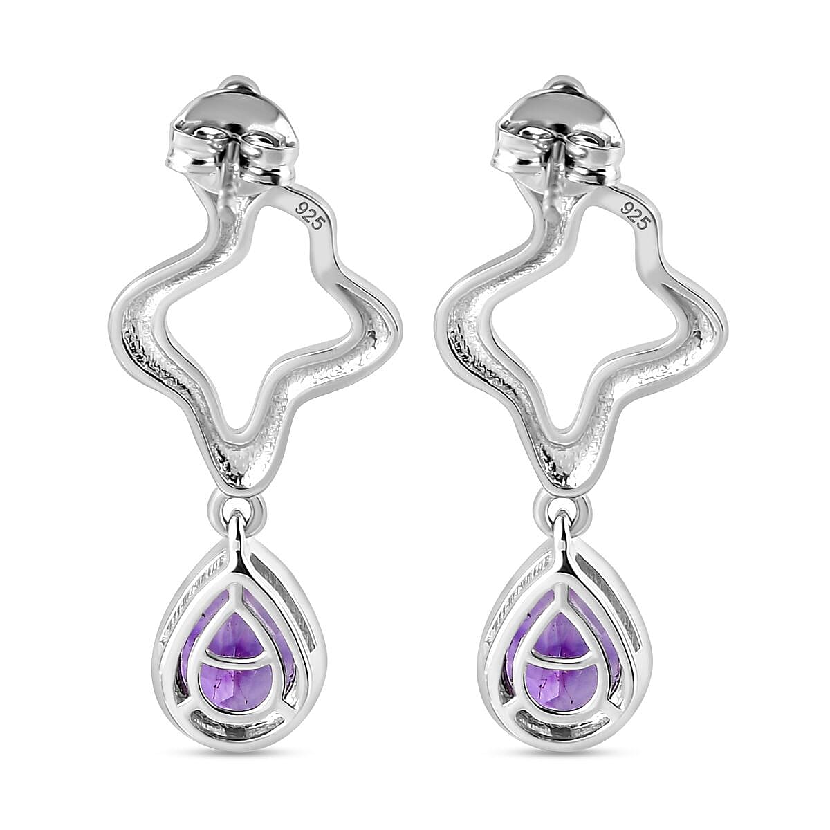 Moroccan Amethyst Solitaire Dangle Earrings in Rhodium Overlay Sterling Silver 3.03 Ct. 7809132 4