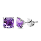 Moroccan Amethyst Solitaire Stud Earrings with Push Back in Sterling Silver 2.04 Ct.