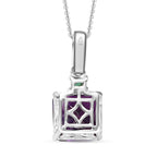 Moroccan Amethyst, Emerald & Moissanite Pendant with Chain (Size 20) in Rhodium Overlay Sterling Silver 4.90 Ct.