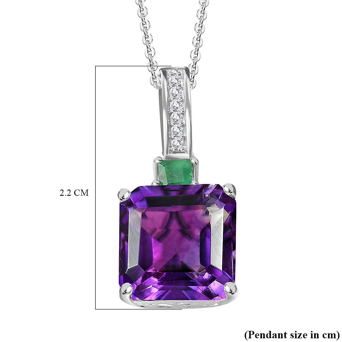 Moroccan Amethyst,  Emerald,  Moissanite Pendant with Chain (Size 20) in Rhodium Overlay Sterling Silver 4277762 5