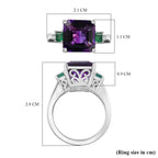 Moroccan Amethyst, Emerald & Moissanite Ring in Rhodium Overlay Sterling Silver