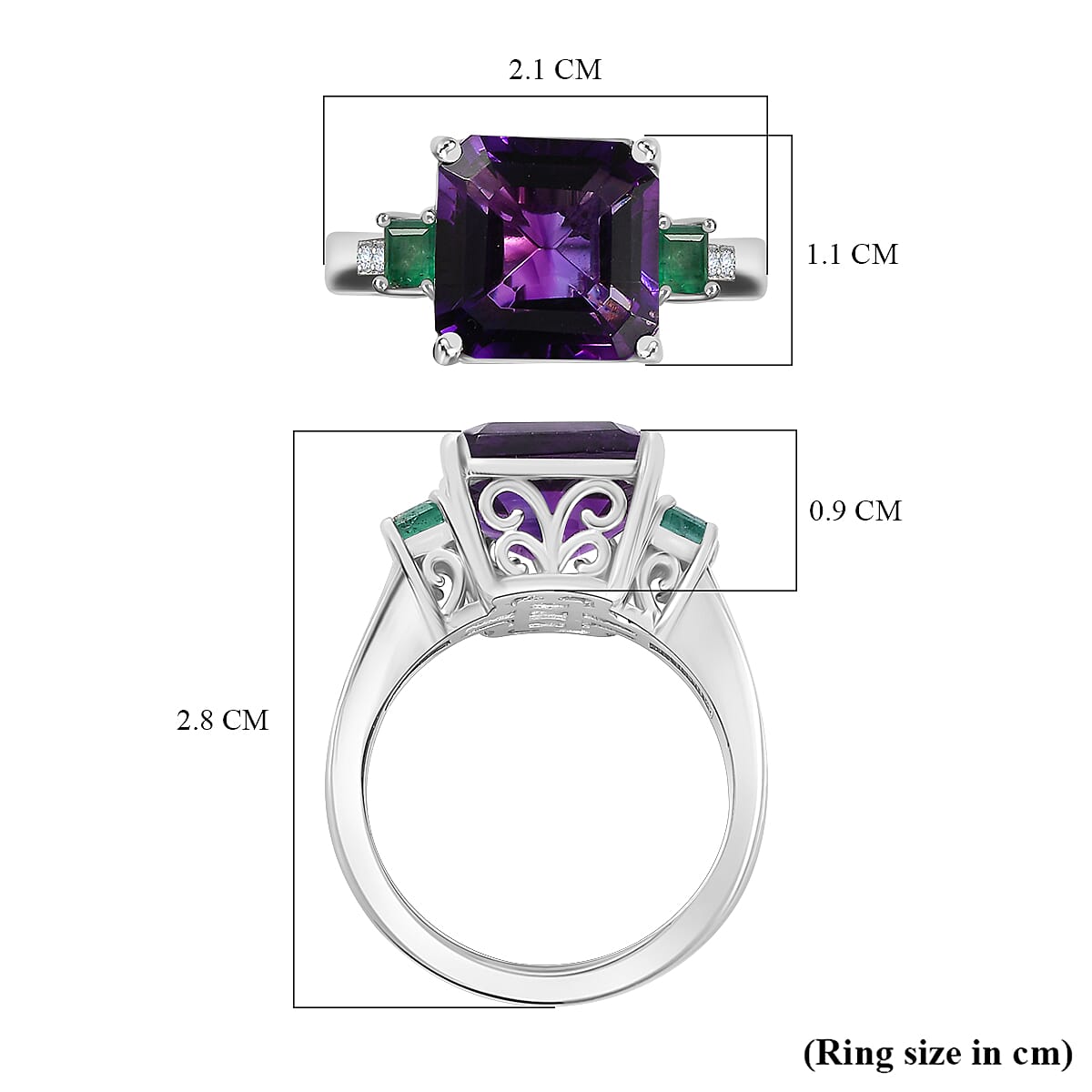 Moroccan Amethyst, Emerald, and Moissanite Solitaire Ring in Rhodium Overlay Sterling Silver,  4.966  Ct. 7795700 5