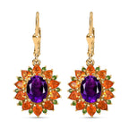 Moroccan Amethyst , Fire Opal & Natural Chrome Diopside Cluster Earrings With LLever Back in 18K Vermeil Yellow Gold Plated 6.15 Ct