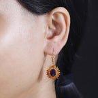 Moroccan Amethyst , Fire Opal & Natural Chrome Diopside Cluster Earrings With LLever Back in 18K Vermeil Yellow Gold Plated 6.15 Ct