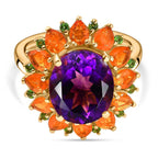 Moroccan Amethyst, Fire Opal & Natural Chrome Diopside Ring in 18K Vermeil Yellow Gold Plated Sterling Silver 6.16 Ct