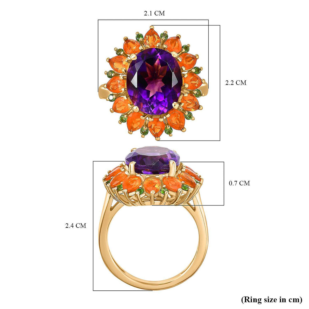 Moroccan Amethyst, Fire Opal and Natural Chrome Diopside Floral Halo Ring in 18K Vermeil Yellow Gold Plated Sterling Silver 7857353 6