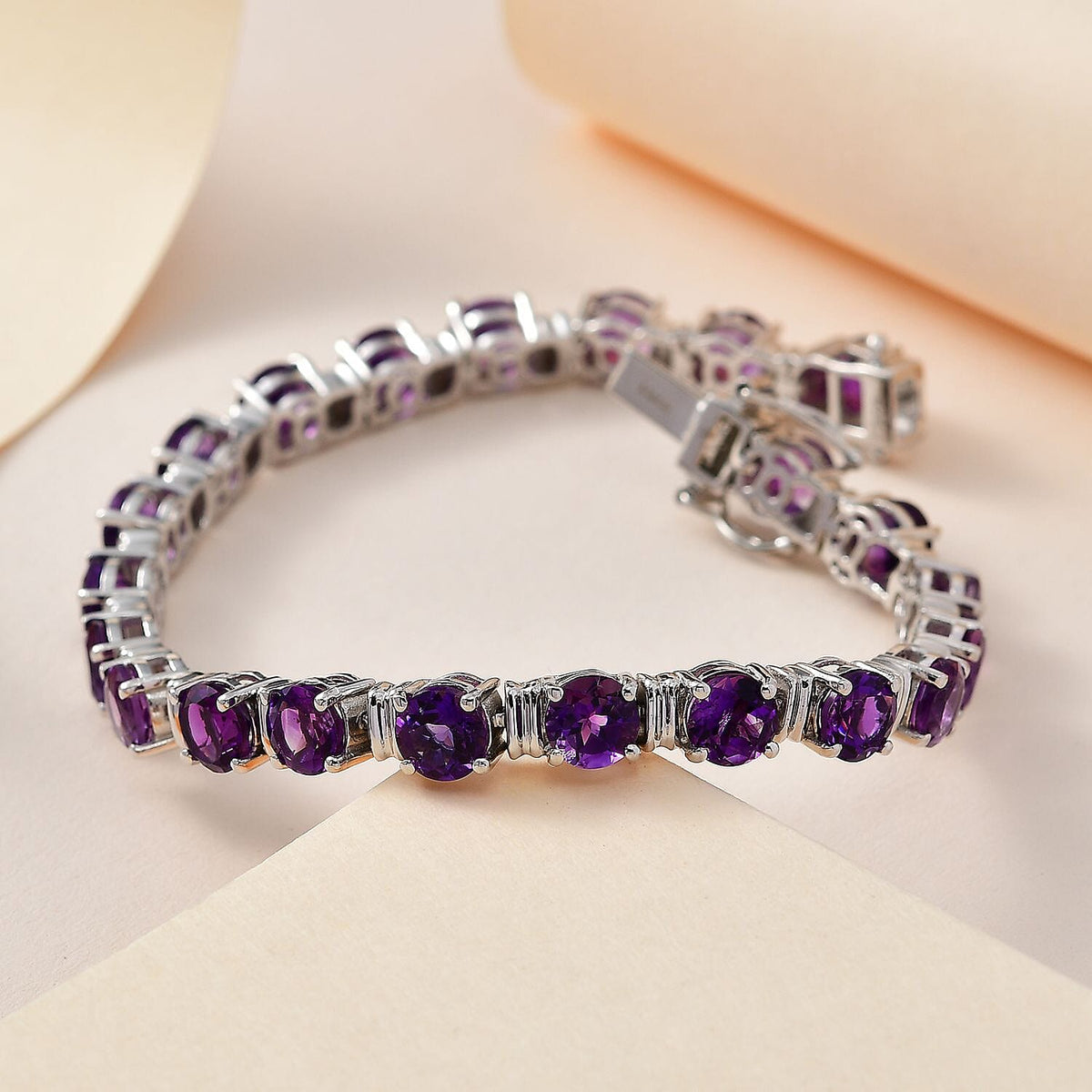 Moroccan Amethyst Tennis Bracelet (Size - 7) in Platinum Overlay Sterling Silver 7753834 1