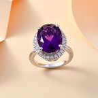 Moroccan Amethyst & Moissanite Ring in Rhodium Overlay Sterling Silver 9.45 Ct.