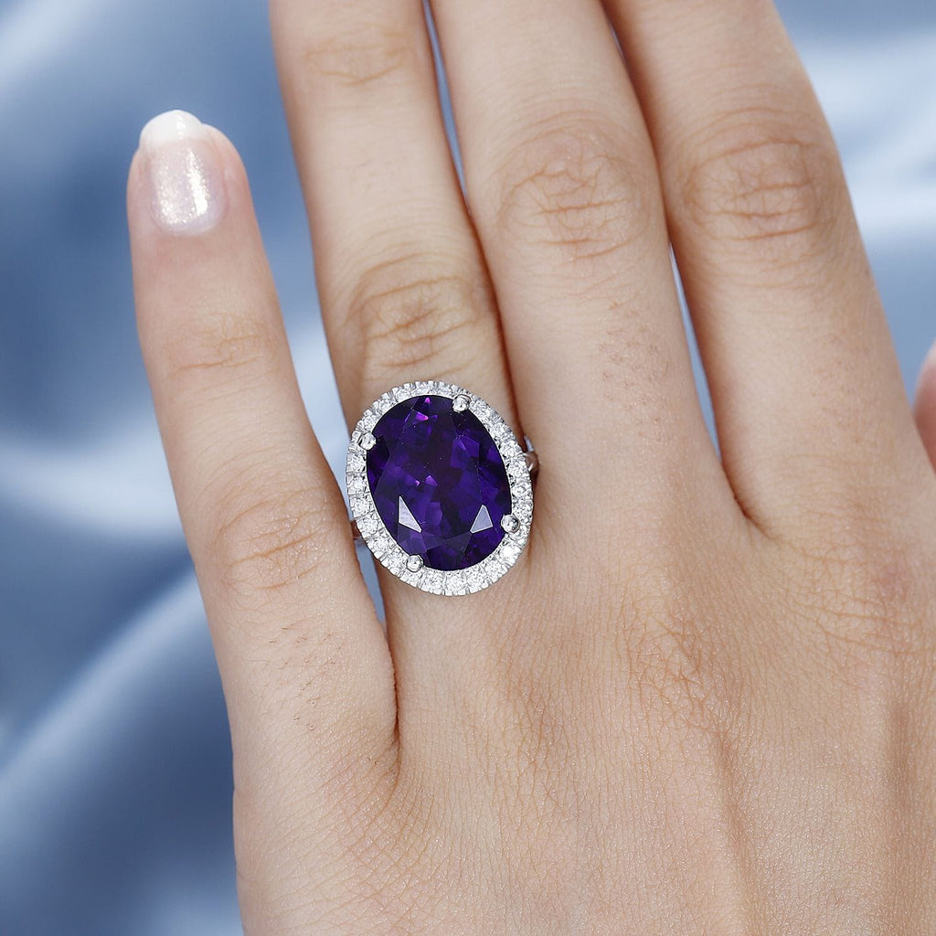 Moroccan Amethyst & Moissanite Ring in Rhodium Overlay Sterling Silver 9.45 Ct.