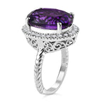 Moroccan Amethyst & Moissanite Ring in Rhodium Overlay Sterling Silver 9.45 Ct.