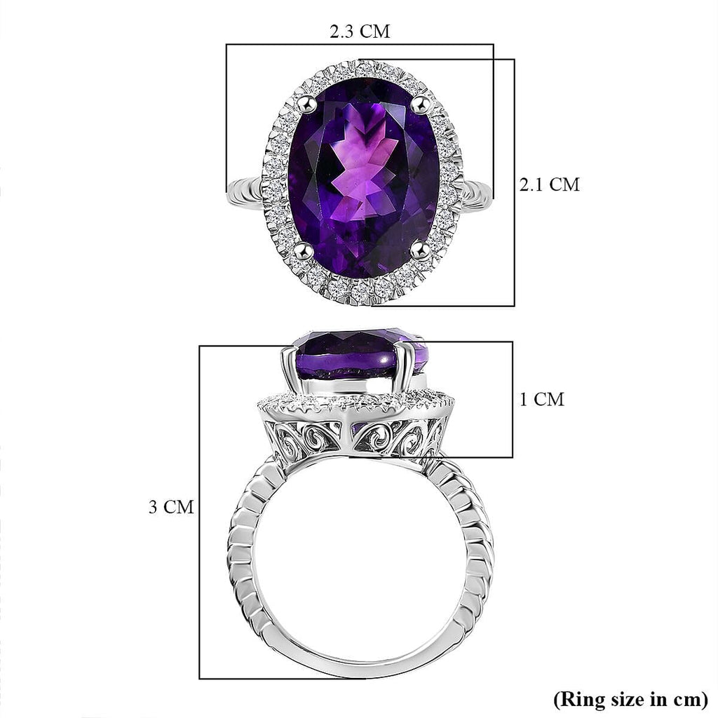 Moroccan Amethyst & Moissanite Ring in Rhodium Overlay Sterling Silver 9.45 Ct.