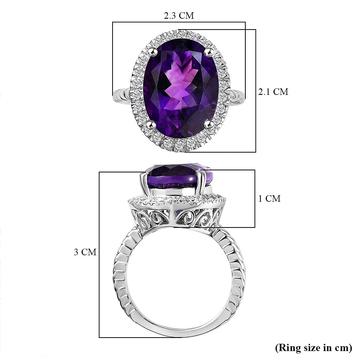 Moroccan Amethyst, Moissanite Halo Ring in Rhodium Overlay Sterling Silver 9.45 ct. 7802619 5