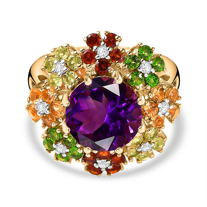 Moroccan Amethyst and Multi Gemstone Flower Ring in 18K Gold Vermeil Sterling Silver 7806338 1