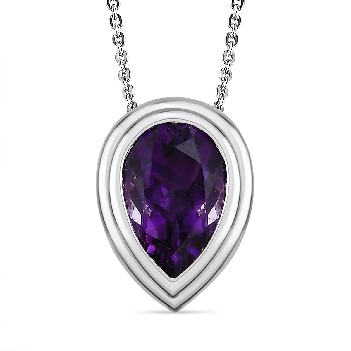 Moroccan Amethyst Solitaire Pendant with Chain (Size 20) in Platinum Overlay Sterling Silver 2.93 Ct, Silver Wt 5.45 GM 4242029 0