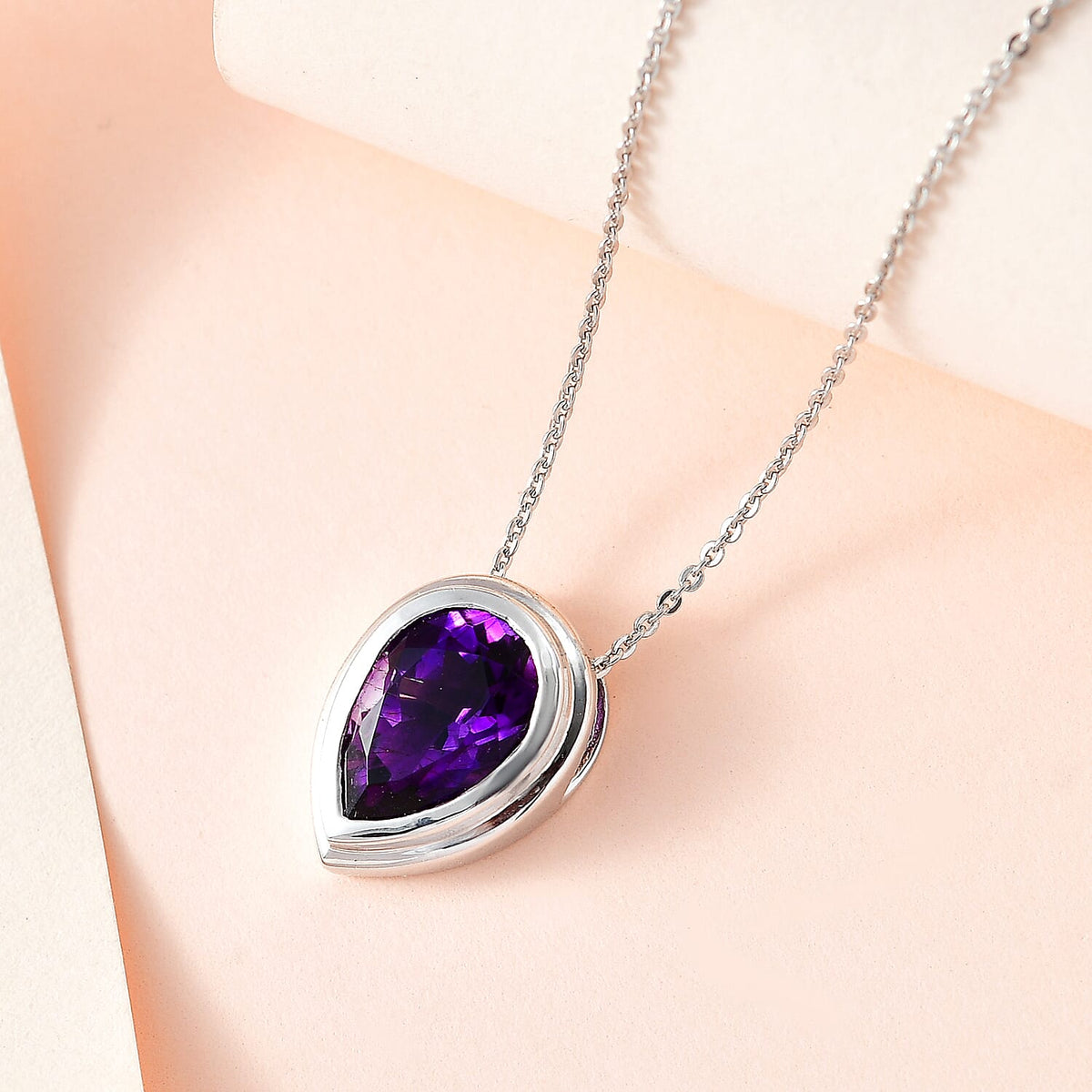 Moroccan Amethyst Solitaire Pendant with Chain (Size 20) in Platinum Overlay Sterling Silver 2.93 Ct, Silver Wt 5.45 GM 4242029 2