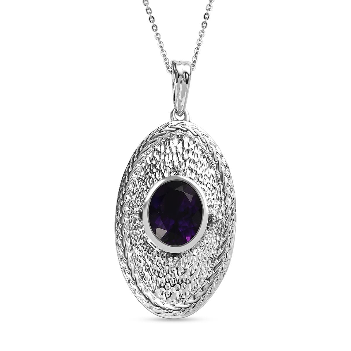 Moroccan Amethyst Solitaire Pendant with Chain (Size 20) in Platinum Overlay Sterling Silver 1.80 Ct, Silver Wt. 5.50 GM 4244667 0