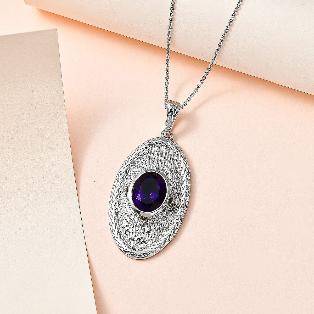 Moroccan Amethyst Solitaire Pendant with Chain (Size 20) in Platinum Overlay Sterling Silver 1.80 Ct, Silver Wt. 5.50 GM 4244667 3