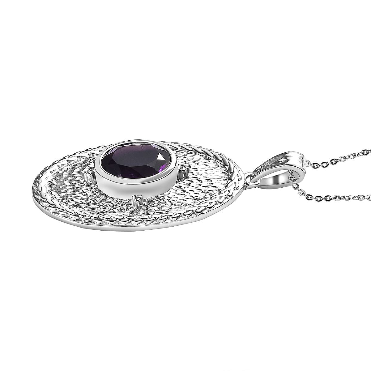 Moroccan Amethyst Solitaire Pendant with Chain (Size 20) in Platinum Overlay Sterling Silver 1.80 Ct, Silver Wt. 5.50 GM 4244667 4