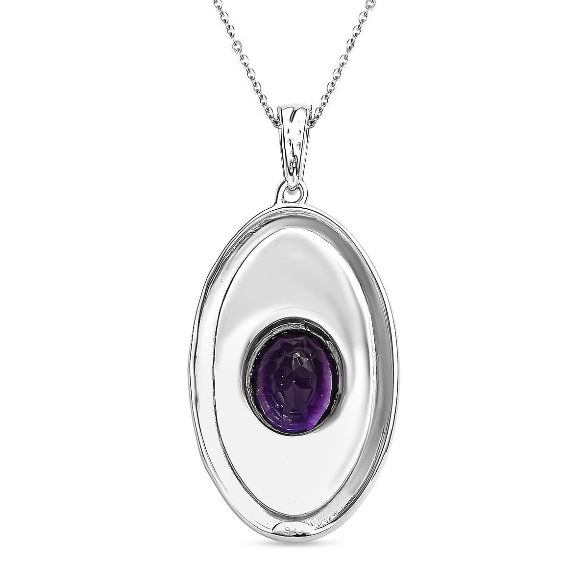 Moroccan Amethyst Solitaire Pendant with Chain (Size 20) in Platinum Overlay Sterling Silver 1.80 Ct, Silver Wt. 5.50 GM 4244667 5