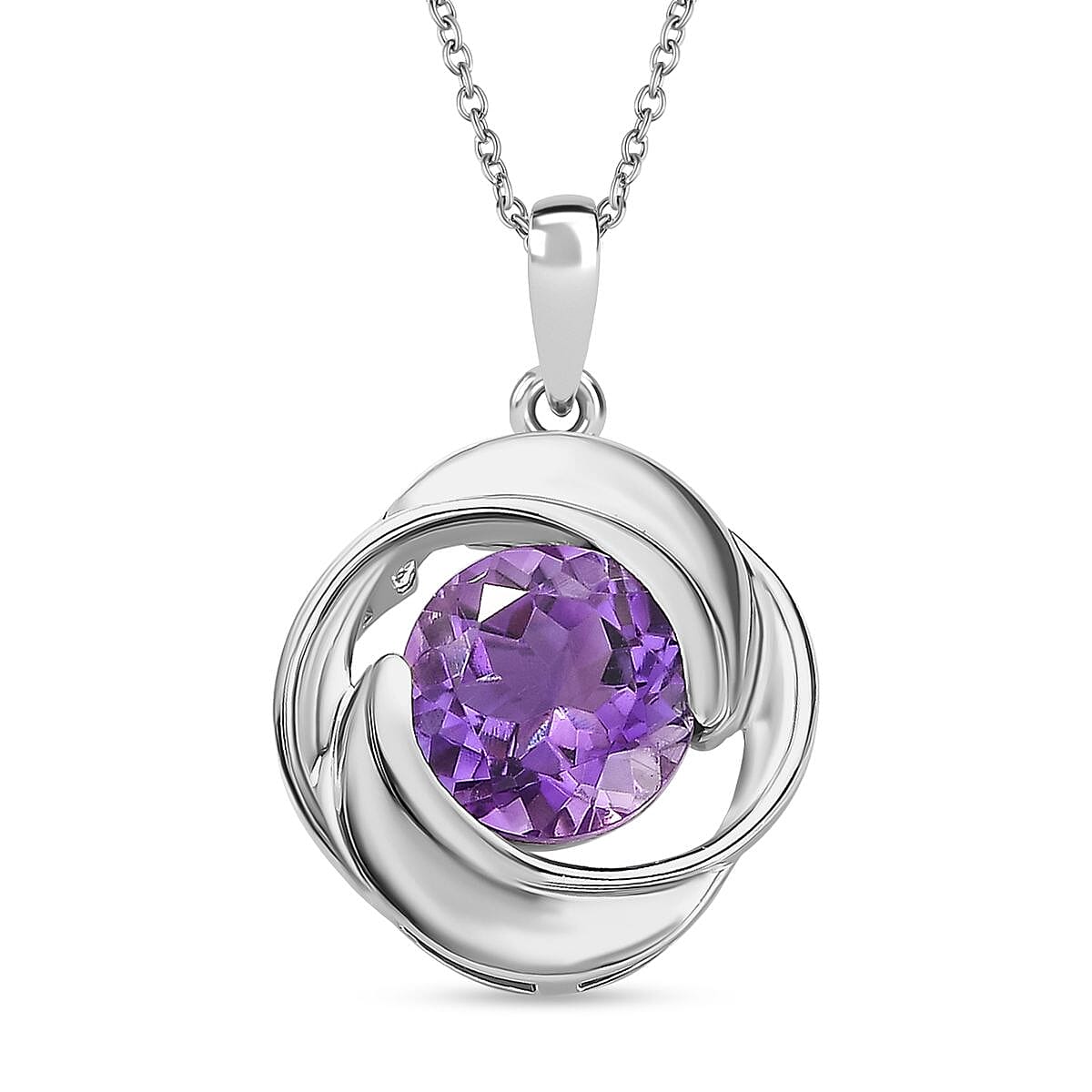 Moroccan Amethyst Solitaire Pendant with Chain (Size 20) in Rhodium Overlay Sterling Silver Wt. 6.2 Gms 2.740 Ct. 4277744 0