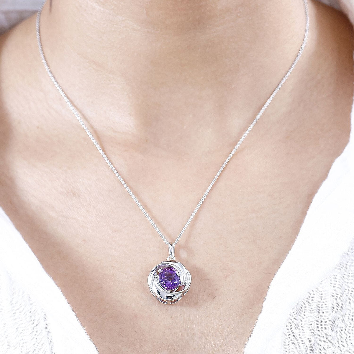 Moroccan Amethyst Solitaire Pendant with Chain (Size 20) in Rhodium Overlay Sterling Silver Wt. 6.2 Gms 2.740 Ct. 4277744 2