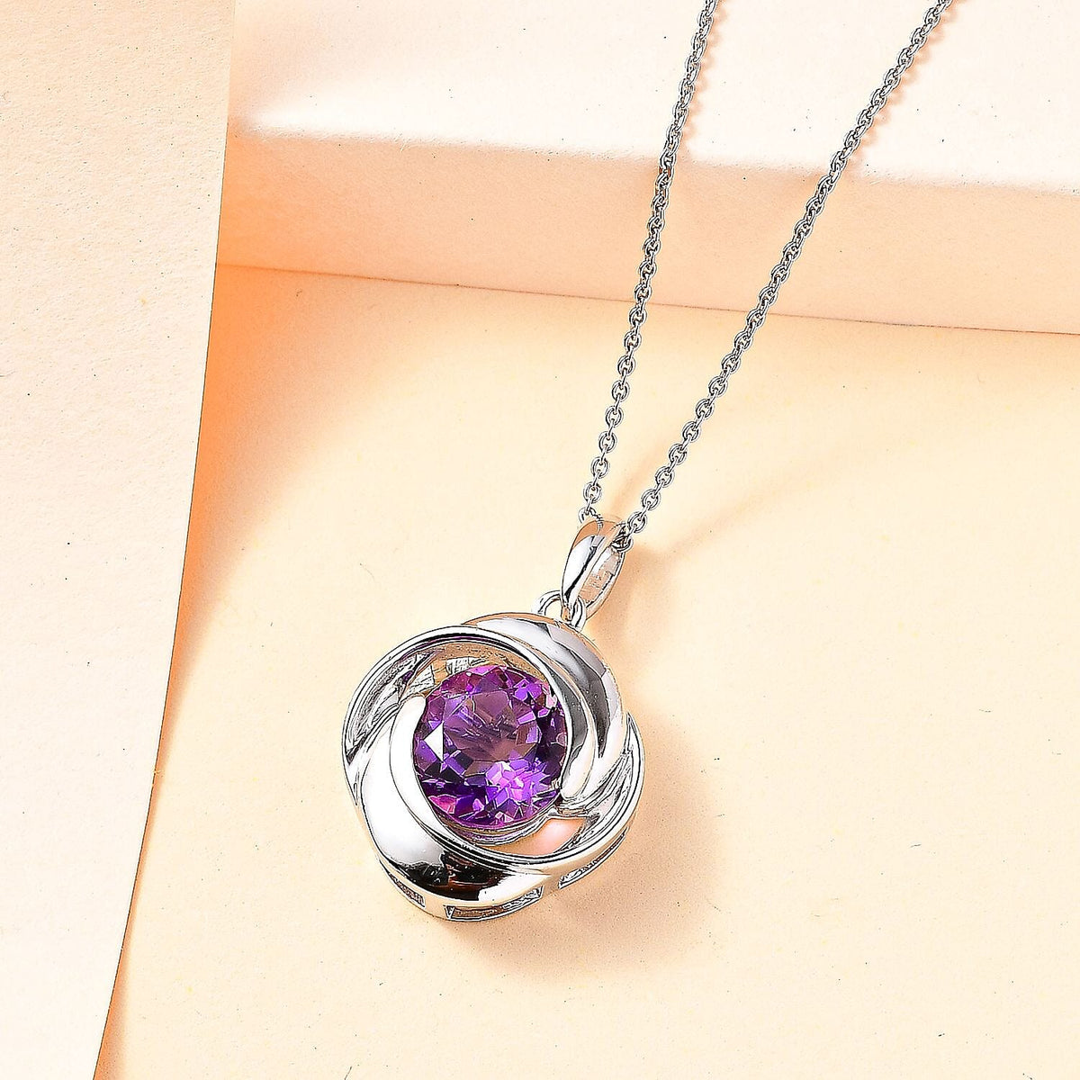 Moroccan Amethyst Solitaire Pendant with Chain (Size 20) in Rhodium Overlay Sterling Silver Wt. 6.2 Gms 2.740 Ct. 4277744 3