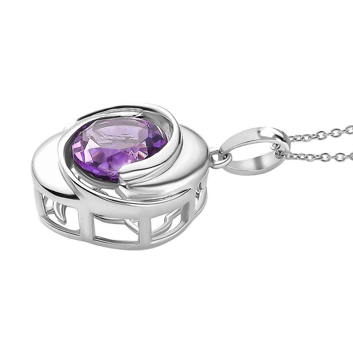 Moroccan Amethyst Solitaire Pendant with Chain (Size 20) in Rhodium Overlay Sterling Silver Wt. 6.2 Gms 2.740 Ct. 4277744 4