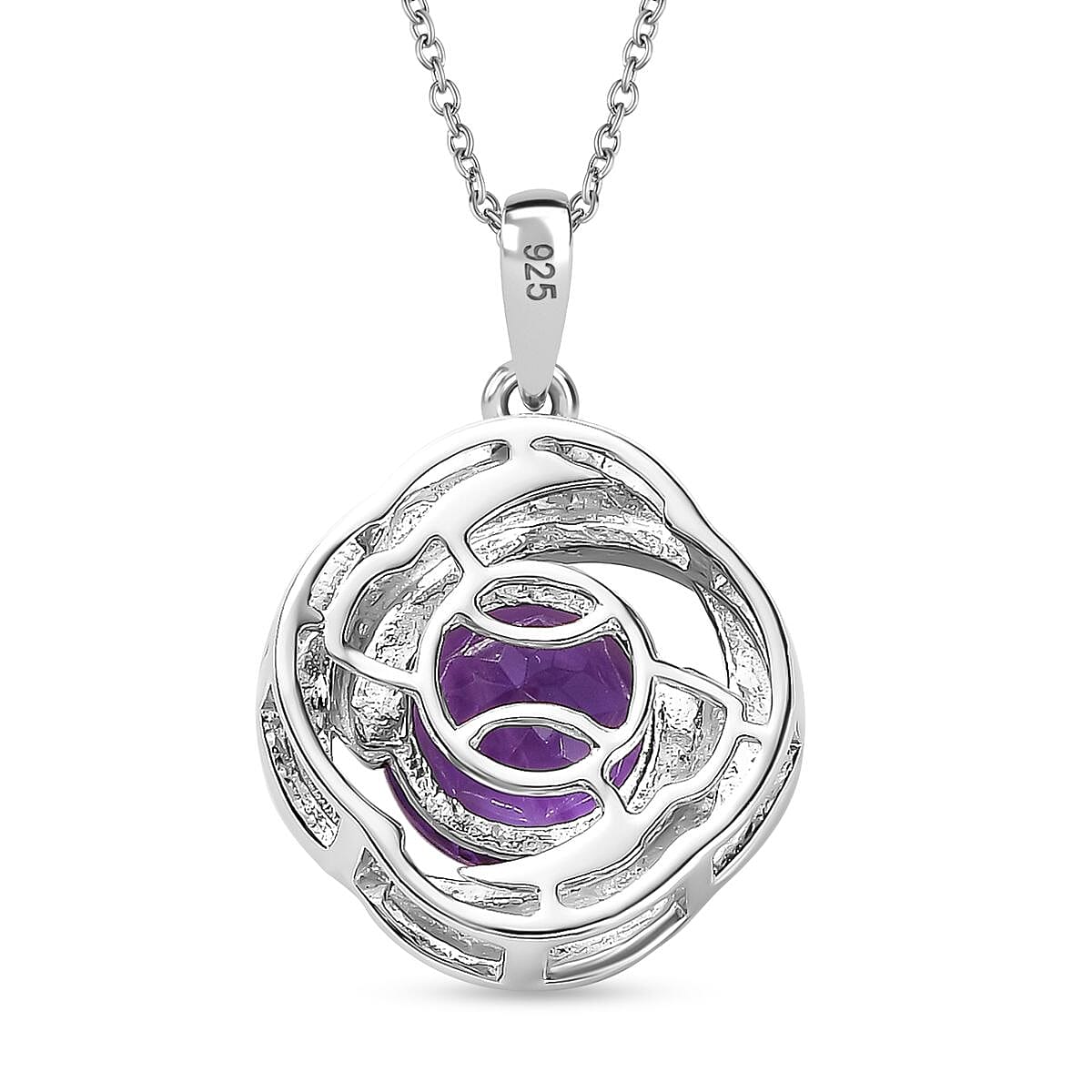 Moroccan Amethyst Solitaire Pendant with Chain (Size 20) in Rhodium Overlay Sterling Silver Wt. 6.2 Gms 2.740 Ct. 4277744 5