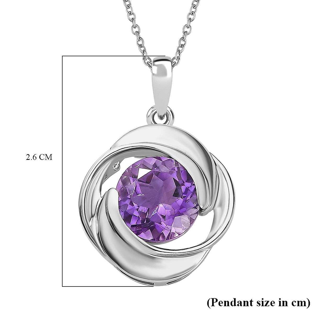 Moroccan Amethyst Solitaire Pendant with Chain (Size 20) in Rhodium Overlay Sterling Silver Wt. 6.2 Gms 2.740 Ct. 4277744 7