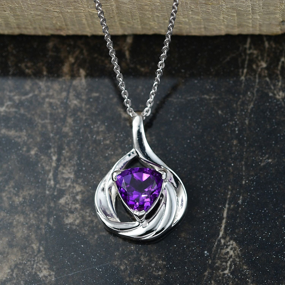 Natural Moroccan Amethyst Elegant Twist Pendant with Chain (Size 20) in Rhodium Overlay Sterling Silver 1.20 Ct. 4389009 3