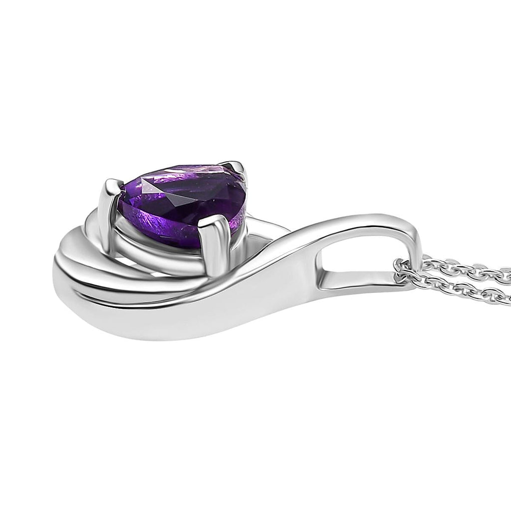 Natural Moroccan Amethyst Elegant Twist Pendant with Chain (Size 20) in Rhodium Overlay Sterling Silver 1.20 Ct.