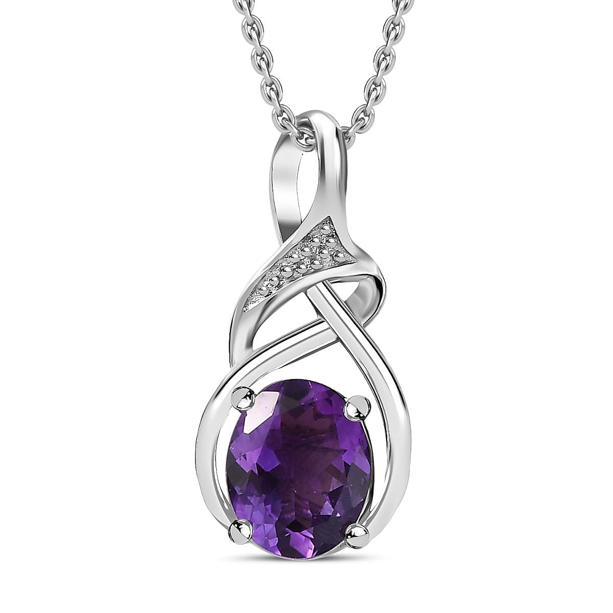 Moroccan Amethyst Solitaire Pendant with Chain (Size 20) in Rhodium Overlay Sterling Silver Wt. 5.3 Gms 1.780 Ct. 4283517 0