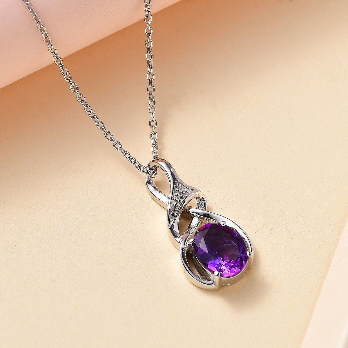 Moroccan Amethyst Solitaire Pendant with Chain (Size 20) in Rhodium Overlay Sterling Silver Wt. 5.3 Gms 1.780 Ct. 4283517 2