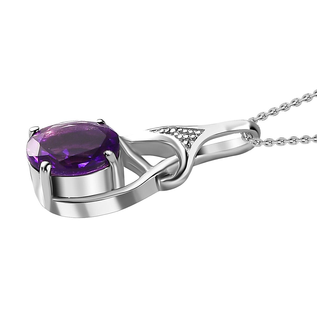 Moroccan Amethyst Solitaire Pendant with Chain (Size 20) in Rhodium Overlay Sterling Silver Wt. 5.3 Gms 1.780 Ct. 4283517 3