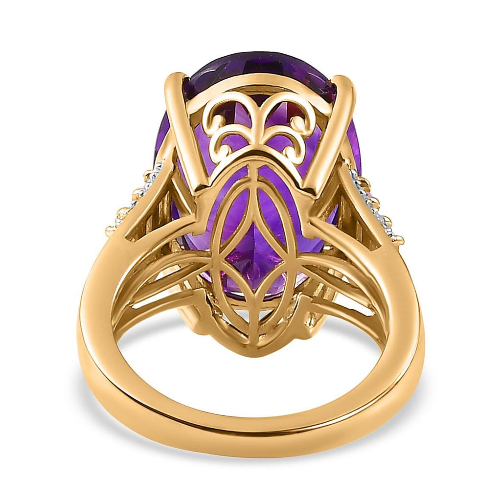 Large Size -  Premium Natural Morrocan Amethyst (OV 18X13mm, 12.50 Cts) with Pink Sapphire and Moissanite Ring in 18K Gold Vermeil  Sterling Silver 13.11 Ct