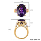 Large Size -  Premium Natural Morrocan Amethyst (OV 18X13mm, 12.50 Cts) with Pink Sapphire and Moissanite Ring in 18K Gold Vermeil  Sterling Silver 13.11 Ct